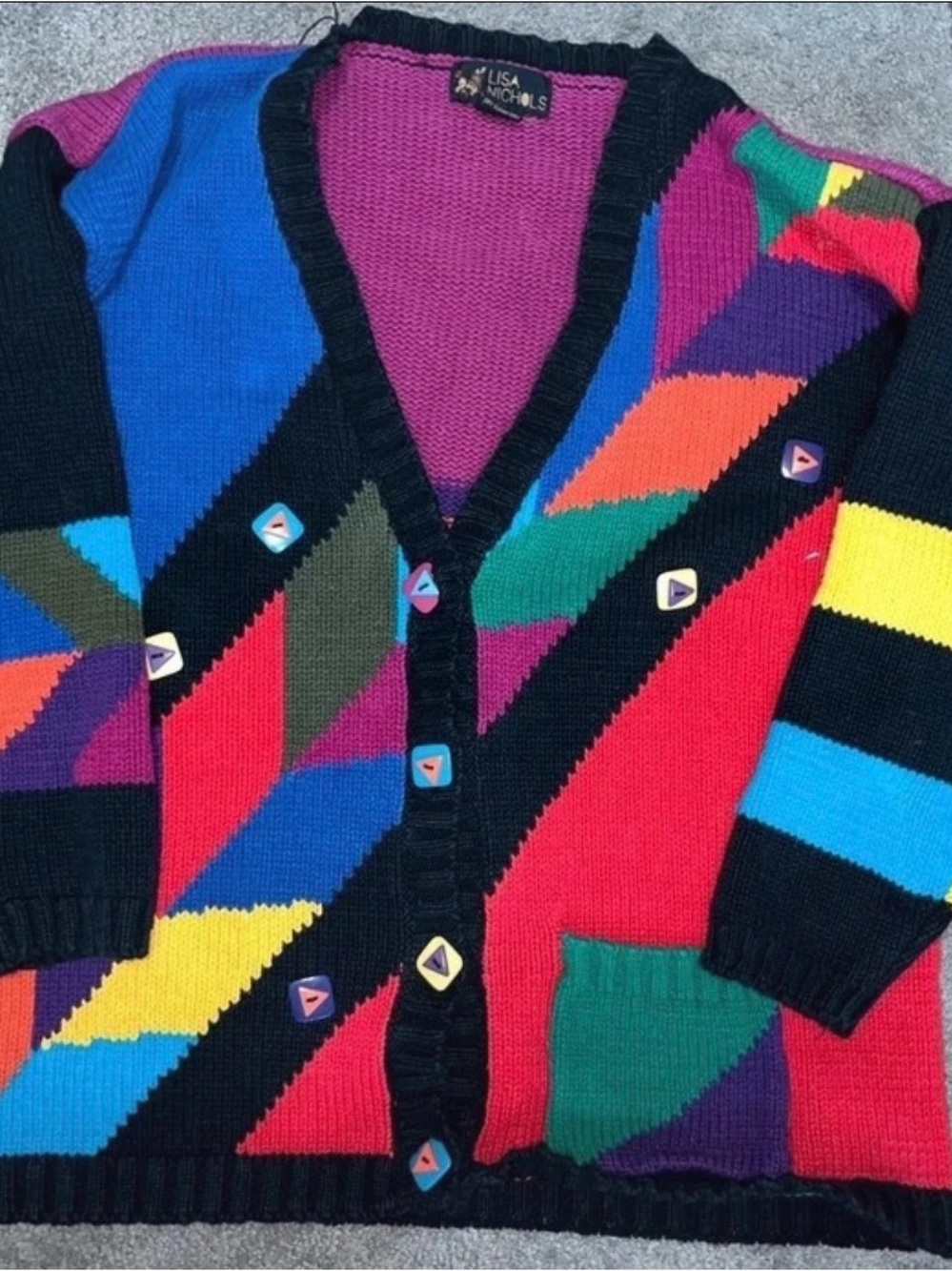 Multicolor Geometric V-Neck Cardigan - Women's